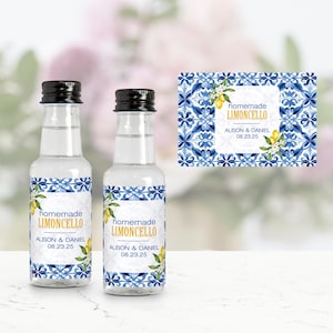 Limoncello Labels, Mini Liquor Bottle Labels, Homemade Limoncello Party Favors, Lemon Theme, Italian Wedding Favors Label, Limoncello Favors