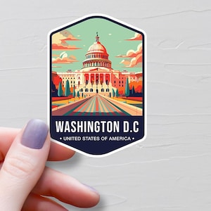 Sticker Washington DC, Stickers de voyage en vinyle, Capitale des États-Unis, Stickers États-Unis d'Amérique, Sticker bouteille d'eau, Sticker pour ordinateur portable - S874