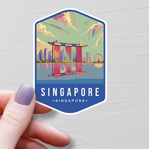 Sticker Singapour, Stickers voyage en vinyle, Stickers Asie et Moyen-Orient, Cadeaux tourisme, Sticker bouteille d'eau, Stickers ordinateur portable - S823