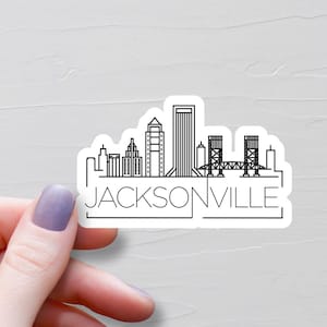 Sticker Jacksonville, autocollants en vinyle, autocollants de voyage, ligne d'horizon de monuments, Stickers Floride, Stickers bouteilles d'eau, Sticker États-Unis d'Amérique - S947