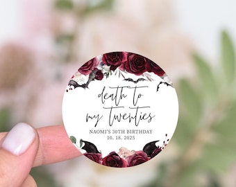 Death To My Twenties Stickers, Funeral Birthday Party Favors Labels, RIP Youth, Death To My Youth, Halloween 30th Birthday Thank You Sticker
