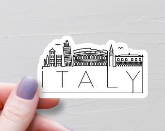 Sticker Italie, Stickers voyage en vinyle, Ligne d'horizon des monuments de l'Italie, Sticker bouteille d'eau, Sticker pour ordinateur portable, Sticker bagage, Souvenir italien, S946