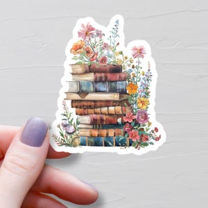 Wildflower Stacked Books Sticker, Floral Book Stack Sticker, Book Lover Gift, Vinyl Book Stickers, BookTok Stickers, Bookish Sticker - S525