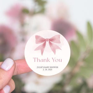 Stickers baby shower avec noeud rose, Stickers de remerciement Baby shower fille, Sticker bougie cadeau baby shower coquette, Stickers cadeaux de baby shower