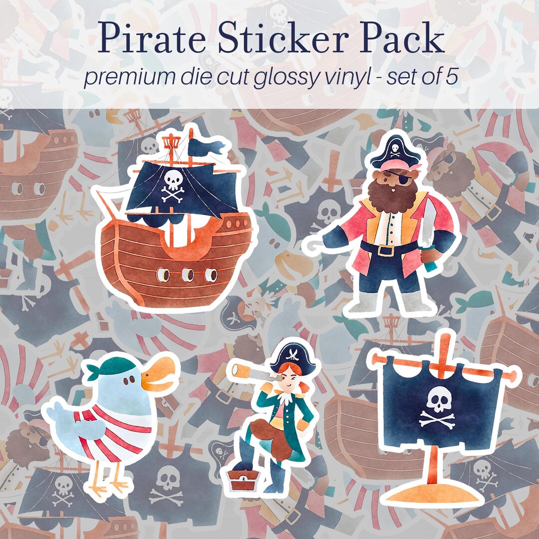 Pirate Sticker Pack of 5, Vinyl Stickers, Laptop Stickers, Cute ...