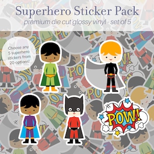 Superhero Sticker Pack mit 5 Vinyl-Superhelden-Aufklebern, süße Aufkleber, Comic-Liebhaber-Geschenk, Superheld-Laptop-Wasserflaschenaufkleber