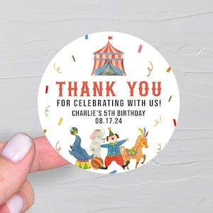 Stickers cadeaux thème carnaval, Stickers anniversaire carnaval, étiquettes cadeaux cirque, étiquettes de remerciement pour sac cadeaux anniversaire cirque