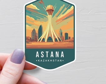 Astana Sticker, Vinyl Travel Stickers, Country Kazakhstan Stickers, Asia & Middle East Stickers, Water Bottle Sticker, Laptop Decals - S808
