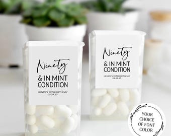 90th Birthday Party Favor Mint Labels, Ninety & In Mint Condition Stickers, Mint Favors Stickers, Personalized Mint Birthday Favors Sticker