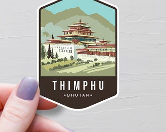 Thimphu Sticker, Vinyl Travel Stickers, Bhutan Stickers, Asia & Middle East Country Stickers, Water Bottle Sticker, Laptop Decals - S795
