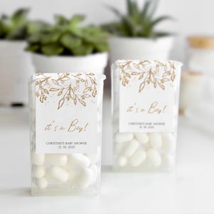 Étiquettes à la menthe pour baby shower, étiquettes de faveur de baby shower de Noël modernes à la feuille d'or à la menthe, nouvel an, cadeau de remerciement pour baby shower de décembre