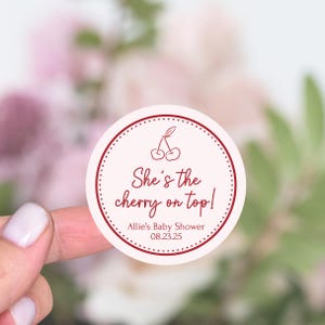 Cherry Baby Shower Stickers, She&#39;s The Cherry On Top, Cherries Theme Baby Shower Thank You Guest Gift Labels, Girl Baby Shower Favors Labels