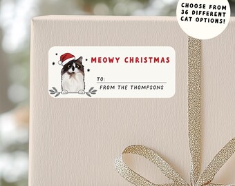 Christmas Gift Tags Stickers, Personalized To From Stickers, Meowy Christmas Gift Labels, Quirky Cat Gift Labels, Present Stickers - CA66