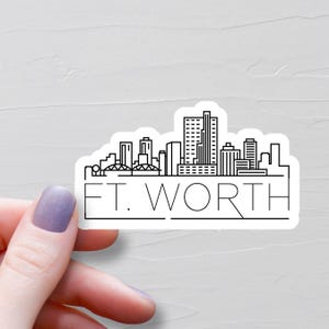 Naklejka Fort Worth, Naklejki winylowe, Naklejki podróżne z panoramą miasta, Naklejka z Teksasu, Naklejka z Teksasu, Naklejki na butelki z wodą, Turystyka w Teksasie - S932