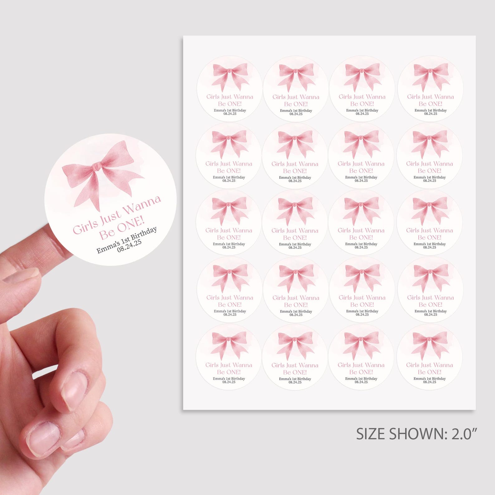 Girls Just Wanna Be One Birthday Stickers, Pink Bow 1st Birthday Party ...