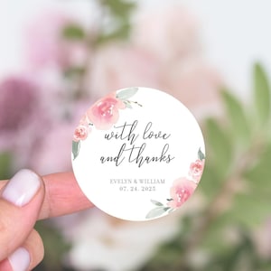 Stickers cadeaux pour mariage fleuris roses, Stickers cadeaux de remerciement personnalisés, Étiquettes cadeaux pour mariage bougies, Stickers ronds de remerciement pour mariage