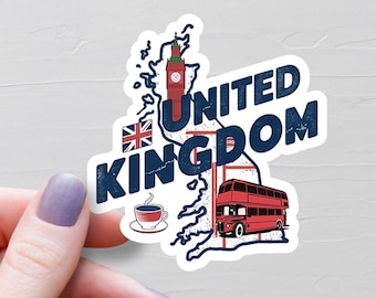 Vereinigtes Königreich Aufkleber, Vinyl Aufkleber, Reiseaufkleber Großbritannien, England Aufkleber, Wasserflasche Aufkleber - S385
