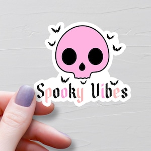 Spooky Vibes Skull Sticker, Vinyl Stickers, Spooky Cute Stickers, Pink Halloween Stickers, Pastel Goth Stickers, Water Bottle Stickers, S363