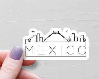 Mexico Sticker, Vinyl Travel Stickers, Mexico Landmarks SkylineSticker, Mexican Stickers, Suitcase Stickers, Water Bottle Stickers - S963