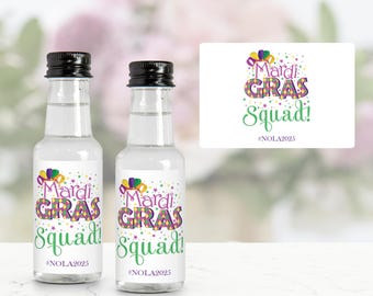 Mardi Gras Squad Mini Liquor Bottle Labels, Mardi Gras Gifts, Mardi Gras Party Favors, NOLA Bachelorette Party Favors, New Orleans Weekend