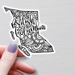 British Columbia Sticker, Vinyl Travel Stickers, Mandala British Columbia Map Sticker, BC Canada Tourism, Water Bottle Stickers - S398
