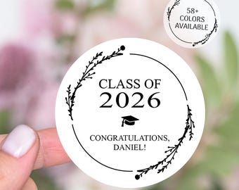 Graduation Party Favors Labels, Round Graduation Stickers, Vinyl Commencement Sticker, Grad 2026 Stickers, College Graduation Thank You