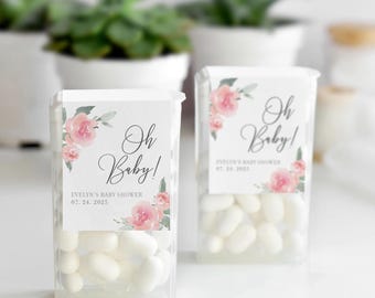 Étiquettes florales pour baby shower, menthe, Stickers baby shower fille, sticker personnalisé baby shower, autocollants de remerciement baby shower
