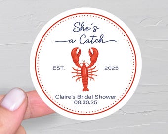 She's A Catch Bridal Shower Favors Stickers, Coastal Bridal Shower, Seaside East Coast, Lobster Fisherman Aesthetic Wedding Shower Thank You