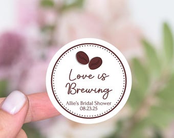 Coffee Bridal Shower Favor Stickers, Love Is Brewing Stickers, Bridal Shower Coffee Favor Labels, Coffee Cups Label, Coffee Bar Supplies