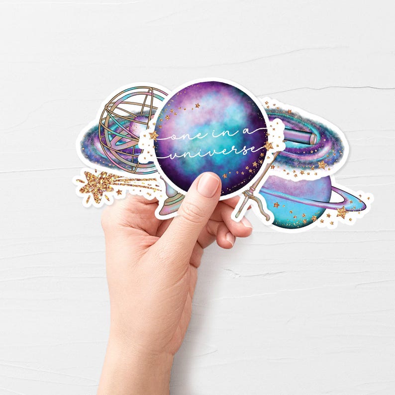 Outer Space Theme Sticker Pack of 5, Vinyl Stickers, Outer Space Stickers, Celestial Galaxy Stickers, Water Bottle Stickers, - SG100 image 2
