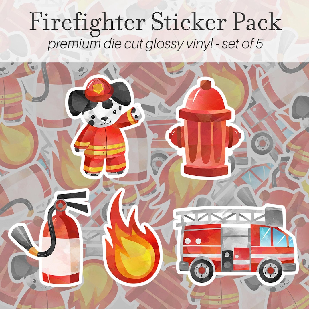 Fire Spinker Sticker Firefighter Sticker Pack of 5, Vinyl Stickers, Kids Firefighter ...