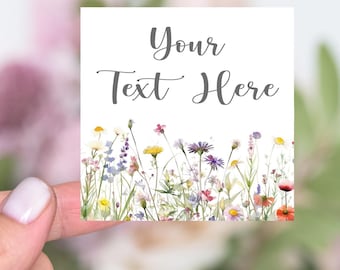 Personalisierte Wildblumen Aufkleber mit benutzerdefiniertem Text, Boho Blumenetiketten für Hochzeit Babyparty oder Dankesaufkleber, rund oder quadratisch