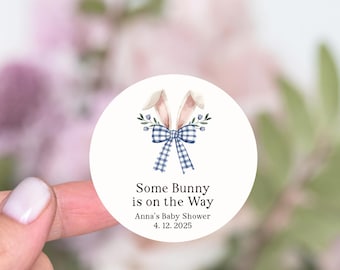 Hase Babypartybevorzugungen Aufkleber, einige Hase ist unterwegs, Ostern Babypartybevorzugungsetiketten, Kaninchen-Babyparty, Mädchen-Jungen-Babyparty