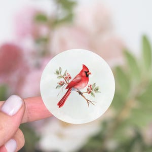 Stickers ronds de Noël, Stickers scellés pour enveloppes de Noël, Stickers cercles Oiseau cardinal rouge, Stickers enveloppes de vacances - CA40
