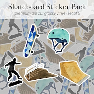 Skateboard Sticker Pack Of 5, Vinyl Stickers, Skateboarder Gift, Skateboarding Gifts, Skateboarding Stickers, Water Bottle Stickers