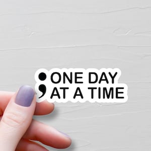 Semi Colon Sticker, Vinyl Stickers, ; One Day At A Time, Water Bottle Sticker, Laptop Decal, Suicide Awareness, Mental Health Gift - WS253 image 1