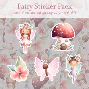 Fairy Sticker Pack of 5, Vinyl Stickers, Flower Fairy Stickers, Woodland Fairies Journal Scrapbooking Diary Laptop Water Bottle Stickers