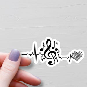 Adesivi con battito cardiaco musicale, adesivi in vinile, adesivi con note musicali, adesivi per bottiglie d'acqua con musicisti, adesivi per laptop, adesivi musicali - S303