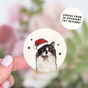 Round Christmas Stickers, Christmas Envelope Seals Stickers, Quirky Santa Hat Cats Circle Stickers, Holiday Envelope Stickers - CA66