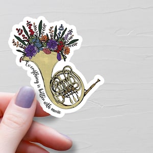 Floral French Horn Sticker, Everything Is Better With Music, Vinyl Water Bottle Stickers, French Horn Gift, Brass Instrument Player - S325