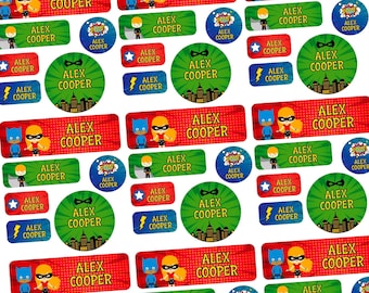 Waterproof Daycare Labels Vinyl, Superhero Custom Name Labels, Personalized Name Stickers Dishwasher Safe, Camp Labels, School Labels