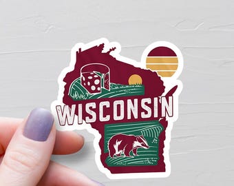 Wisconsin Sticker, Vinyl Stickers, Travel Stickers, Wisconsin Map Sticker, Wisconsin State Decal, Water Bottle Stickers - S477