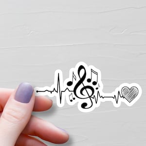 Sticker battement de coeur musique, vinyles autocollants, autocollants note de musique, autocollants musicien bouteille d'eau, autocollants ordinateur portable, autocollants musique - S303