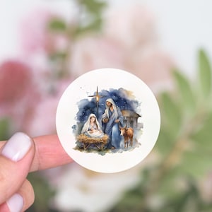 Stickers ronds de Noël, Stickers scellés pour enveloppes de Noël, Crèche de Noël, Stickers cercles religieux, Stickers enveloppes de Noël - CA17