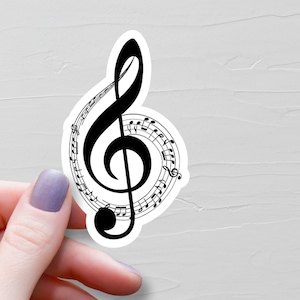 Sticker clé de sol, Stickers vinyles, Stickers note de musique, Cadeau musicien, Stickers bouteille d'eau, Stickers ordinateur portable, Stickers musique - S308