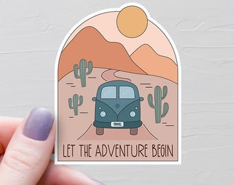 Let The Adventure Begin Sticker, Vinyl Stickers, Road Trip Gifts, Water Bottle Stickers, Laptop Decal, Camping Gift, Van Life Sticker, S369