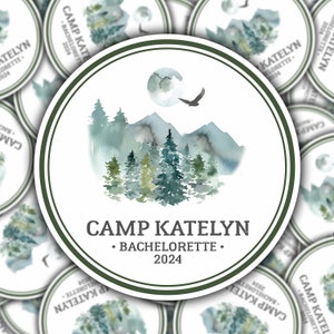 Custom Camp Bachelorette Stickers, Vinyl Stickers, Personalized Camp Bach Party Favors, Camping Bachelorette Weekend In The Woods Decals