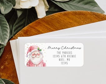 Personalized Christmas Address Labels, Traditional Santa Claus Holiday Envelope Stickers, Custom Return Address Labels - CA21