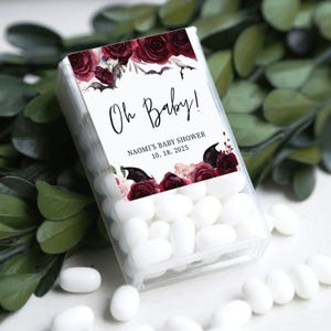 Étiquettes de faveur de baby shower d'Halloween pour des bonbons à la menthe, autocollants de remerciement menthe fantasmagorique Shower de bébé, fête de naissance imminente, baby shower d'octobre