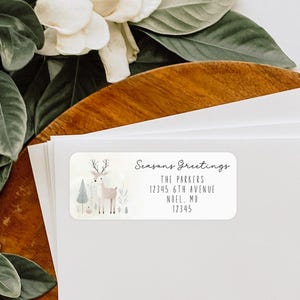 Etiquettes d'adresse de Noël personnalisées, scène de renne scandinave, stickers enveloppes des fêtes, Etiquettes d'adresse personnalisées - CA38